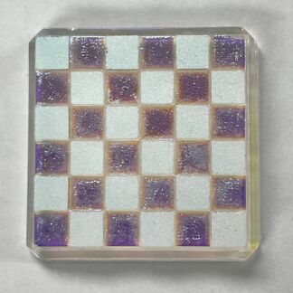 Dichroic Checkered Square 37mm Jewel - HSC37-01 Frosted