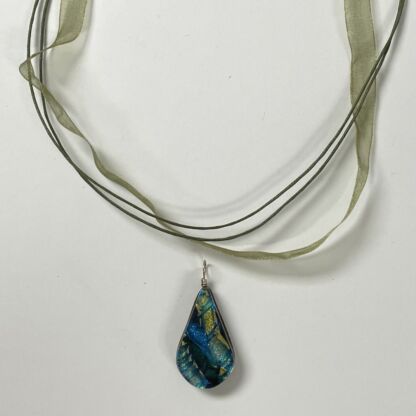 18" Organza Ribbon & Cord Necklace Olive Green - 10 pc. JL52 - Image 2